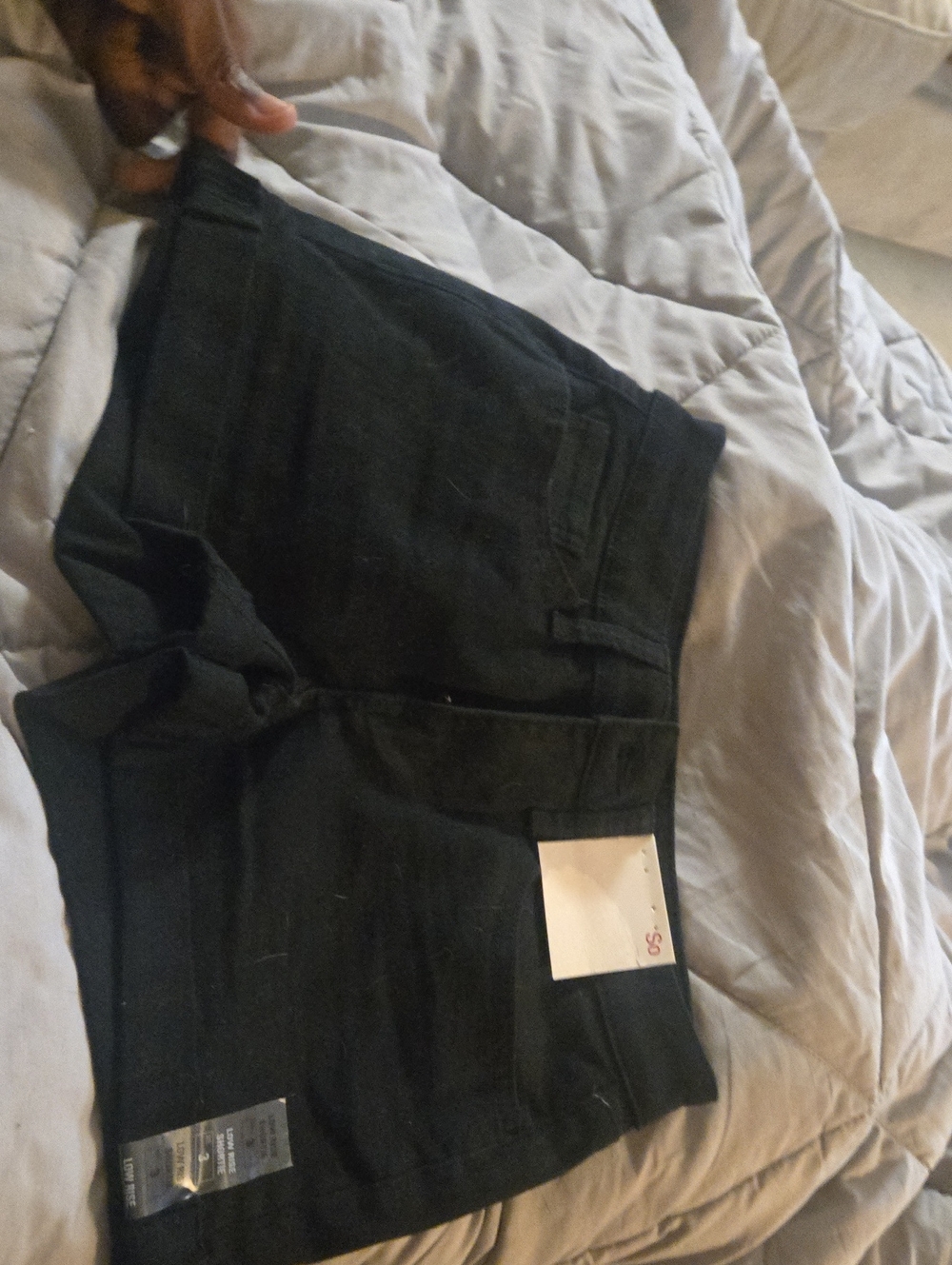 Folk Black low rise shortie Shorts with Button Accent
